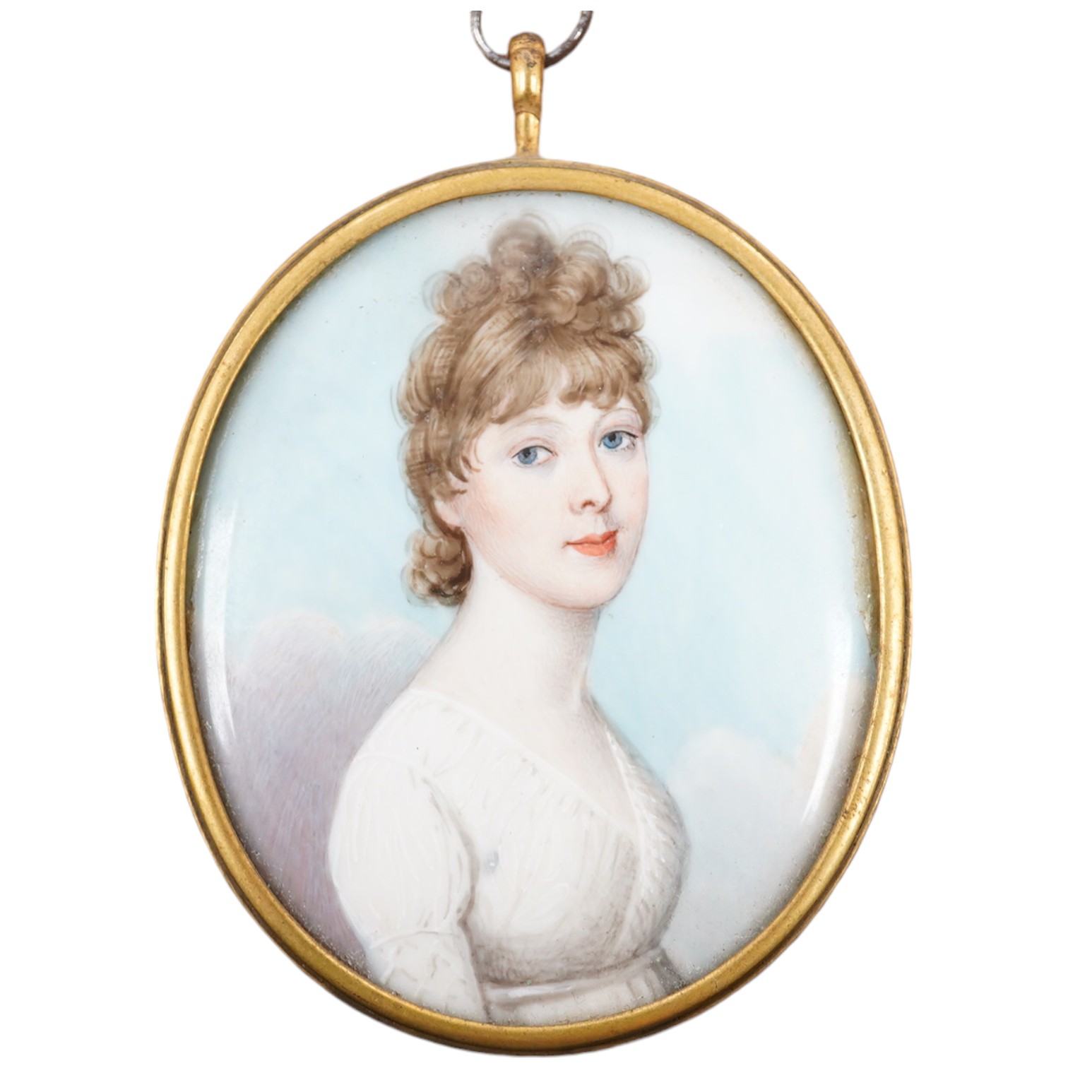 Frederick Buck (1771-1839), oil on ivory, Portrait miniature of a Regency lady, Ernest Salaman Collection inscribed label verso, 6 x 5cm. CITES Submission reference P6BZV24P. Condition - good